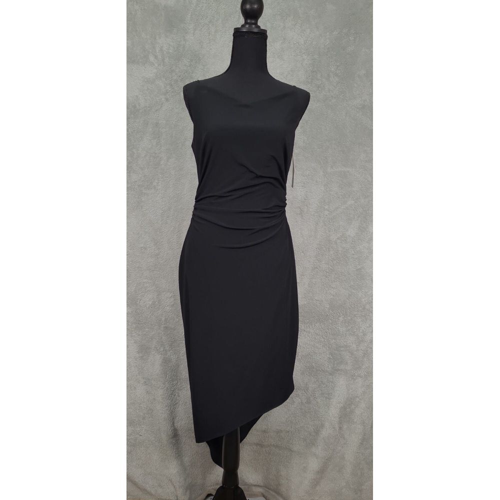 DAVID MEISTER Black Sleeveless Asymmetrical Cocktail Dress Size 10